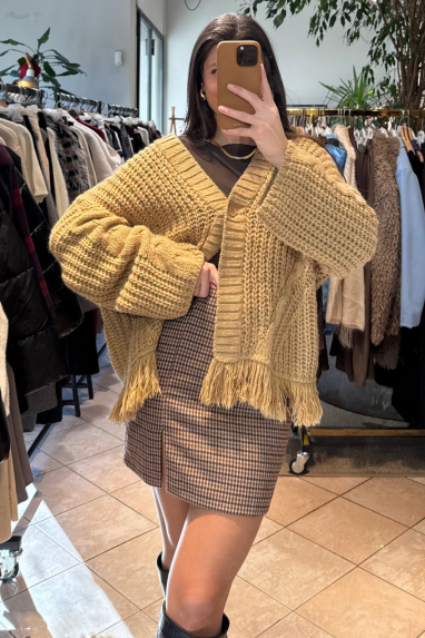 ECO Cardigan con applicazioni strass e frange