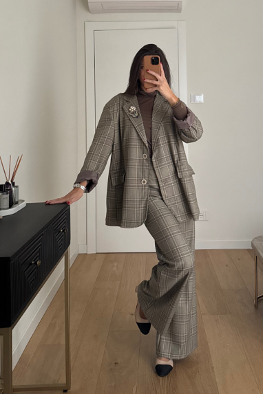 Pantalone tailleur macro check