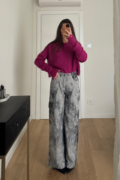 Pantalone cargo effetto tie-dye