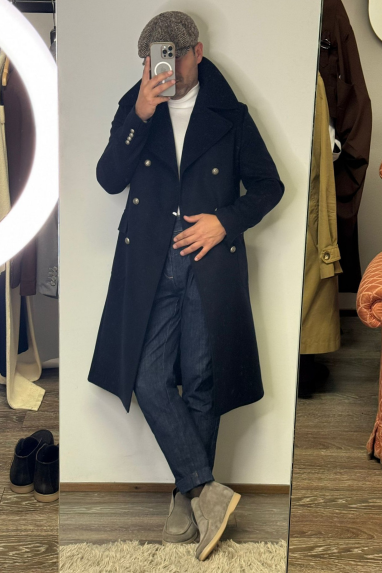 MAN Cappotto lungo con ampio rever