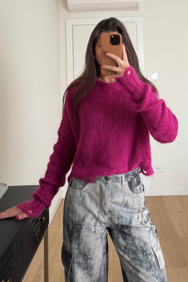 Maglia cropped effetto destroyed