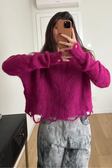 Maglia cropped effetto destroyed
