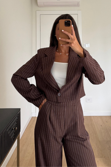 TWENTY Tailleur gessato giacca cropped