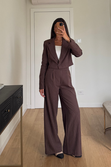 TWENTY Tailleur gessato giacca cropped