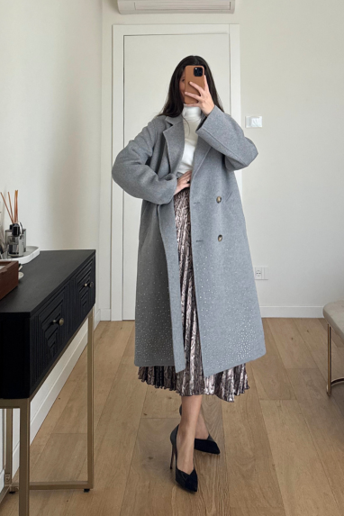 ECO Cappotto in lana con strass