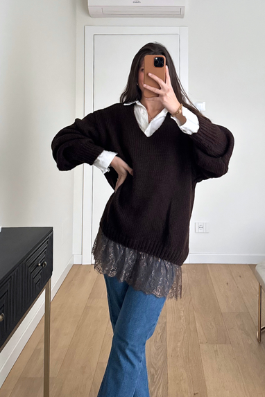 Maglione lungo con pizzo