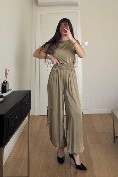ECO Pantalone cargo satinato