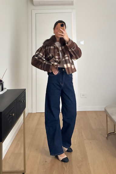 Giacca tartan collo eco pelliccia