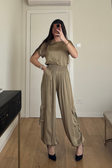 ECO Pantalone cargo satinato