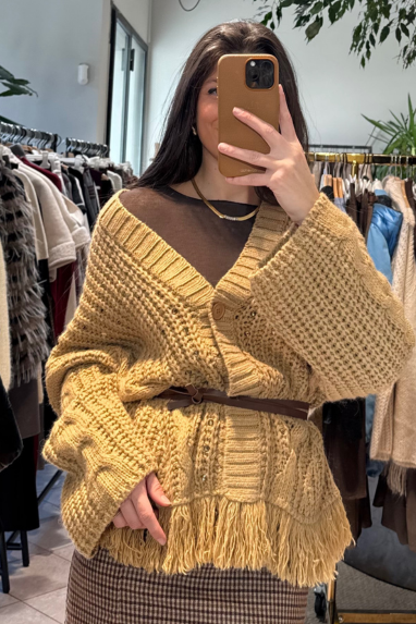 ECO Cardigan con applicazioni strass e frange