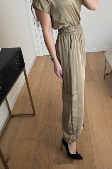 ECO Pantalone cargo satinato