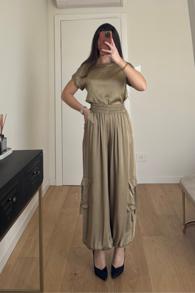 ECO Pantalone cargo satinato