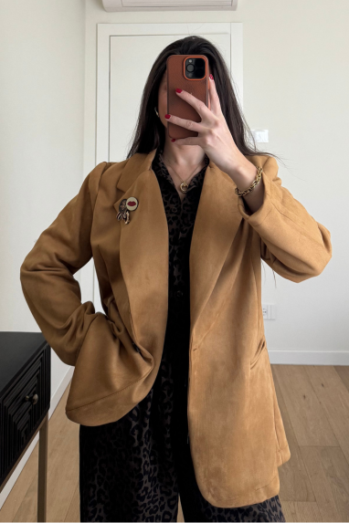 Blazer monopetto suede con spille