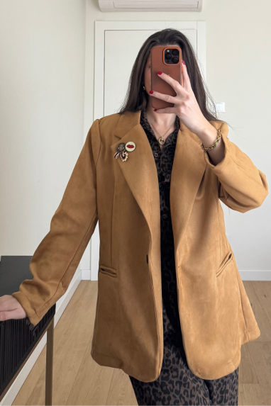 Blazer monopetto suede con spille
