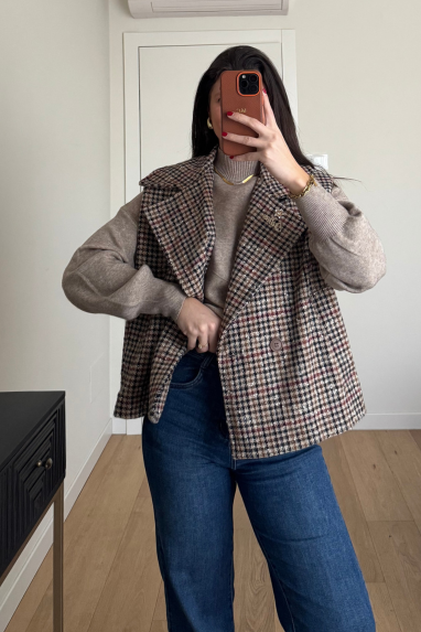 Gilet pied de poule multicolore