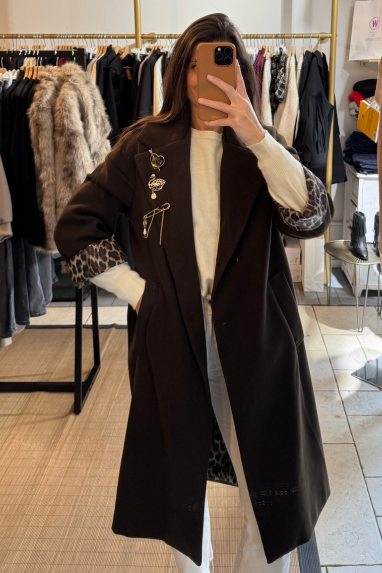 Cappotto monopetto con fodera animalier