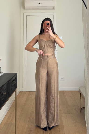 ECO Pantalone palazzo con leggera trama