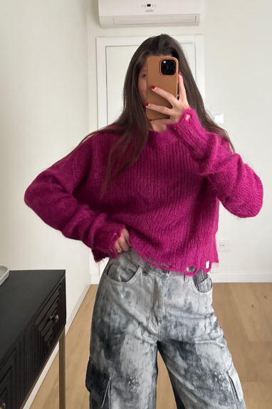 Maglia cropped effetto destroyed