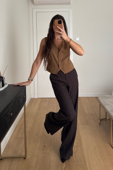 ECO Pantalone palazzo gessato