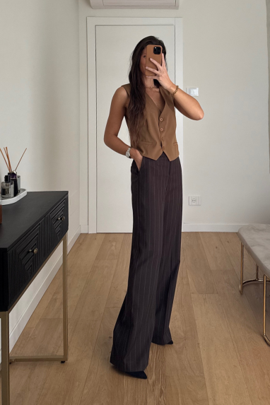 ECO Pantalone palazzo gessato