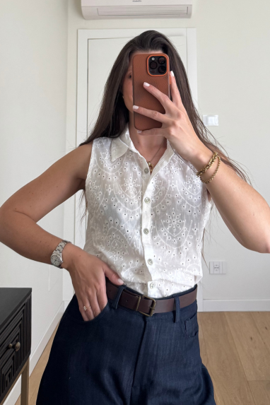 TWENTY Camicia smanicata in sangallo 100% cotone
