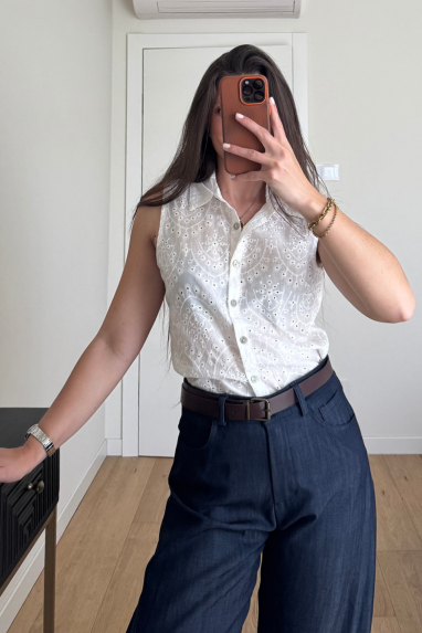 TWENTY Camicia smanicata in sangallo 100% cotone