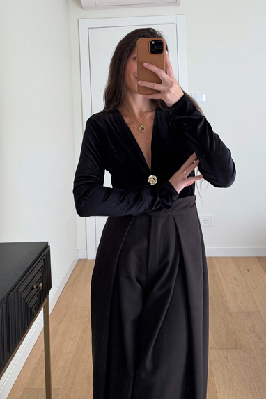 TWENTY Body in velluto con ampio scollo a V