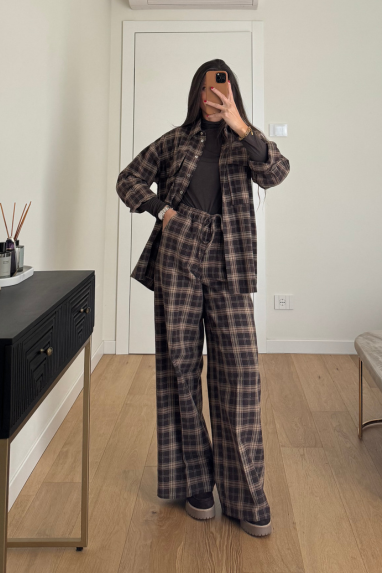 Pantalone tartan con coulisse in vita