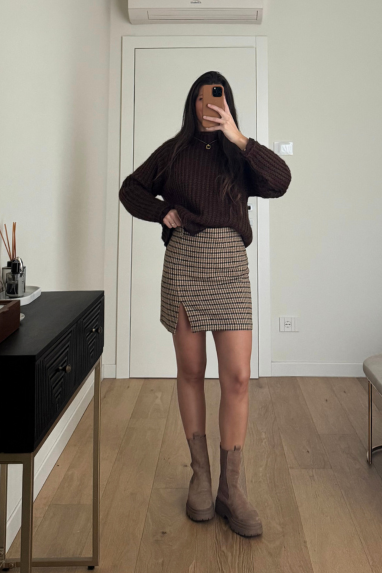 ECO Minigonna check con spacco