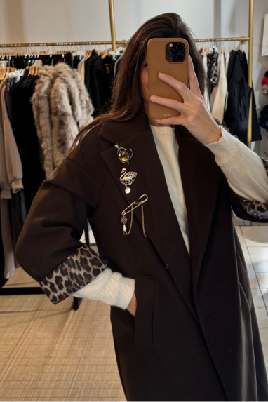 Cappotto monopetto con fodera animalier