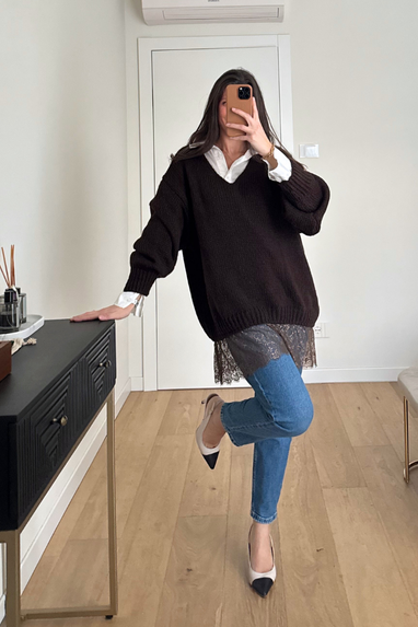 Maglione lungo con pizzo