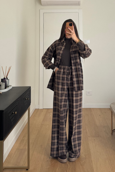 Pantalone tartan con coulisse in vita