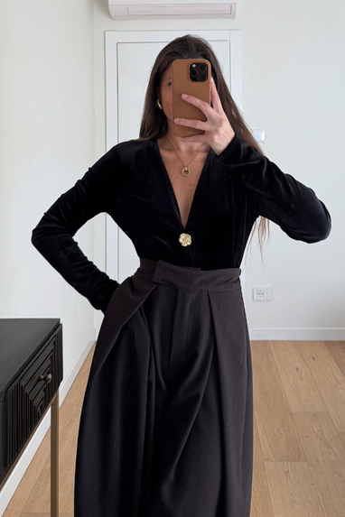 TWENTY Body in velluto con ampio scollo a V