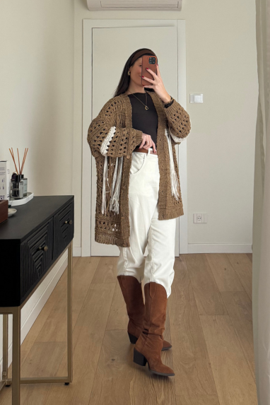 ECO Cardigan con frange e applicazioni