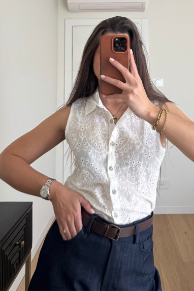 TWENTY Camicia smanicata in sangallo 100% cotone