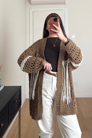 ECO Cardigan con frange e applicazioni