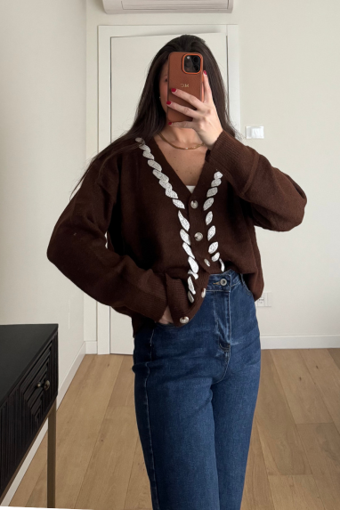 Cardigan con lavorazione frontale