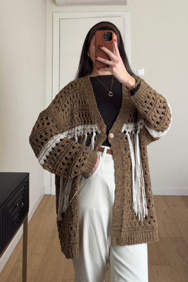ECO Cardigan con frange e applicazioni