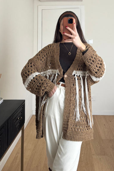 ECO Cardigan con frange e applicazioni