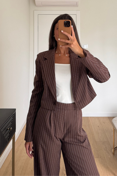 TWENTY Tailleur gessato giacca cropped