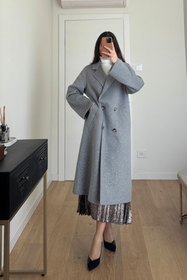 ECO Cappotto in lana con strass