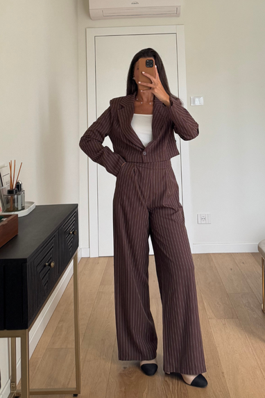 TWENTY Tailleur gessato giacca cropped