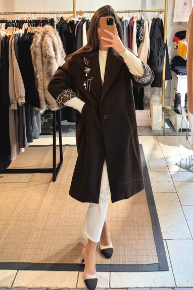 Cappotto monopetto con fodera animalier