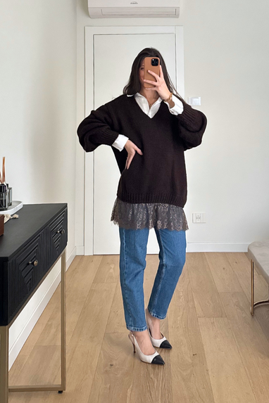 Maglione lungo con pizzo