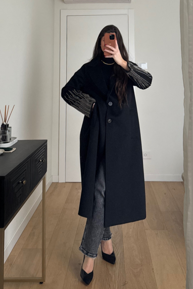 ECO Cappotto in lana con applicazioni