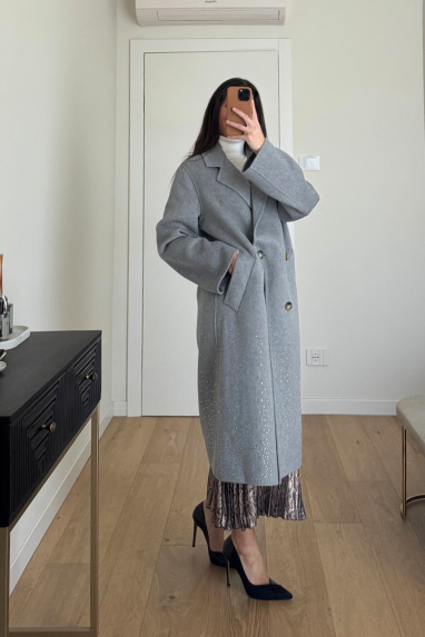 ECO Cappotto in lana con strass