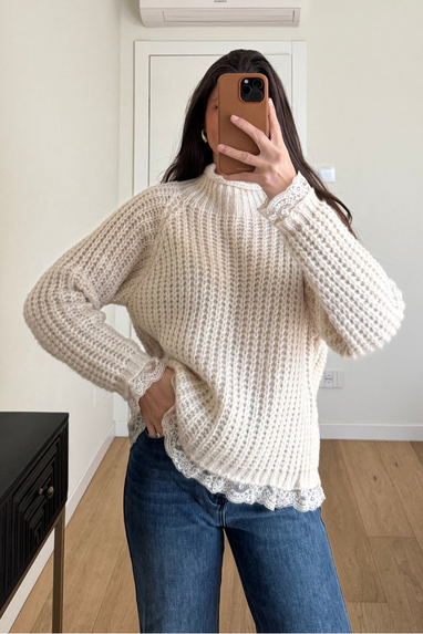 Maglione costa inglese con pizzo