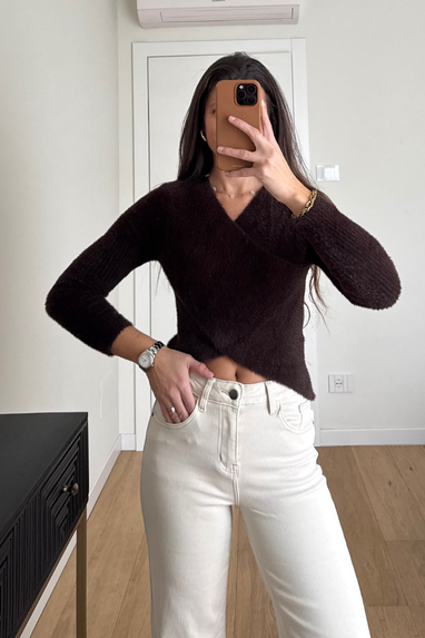 TWENTY Maglia peluche scollo asimmetrico