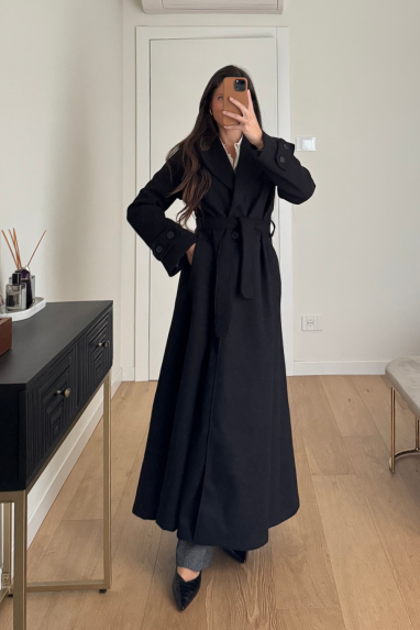 Cappotto lungo monopetto con fusciacca