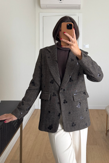 ECO Giacca spigata con dettagli in paillettes